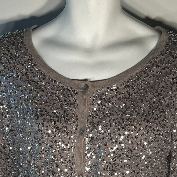American Eagle SZ L Mocha Sequin Cotton Cardigan Dressy Formal Party Sparkle - Picture 4 of 11
